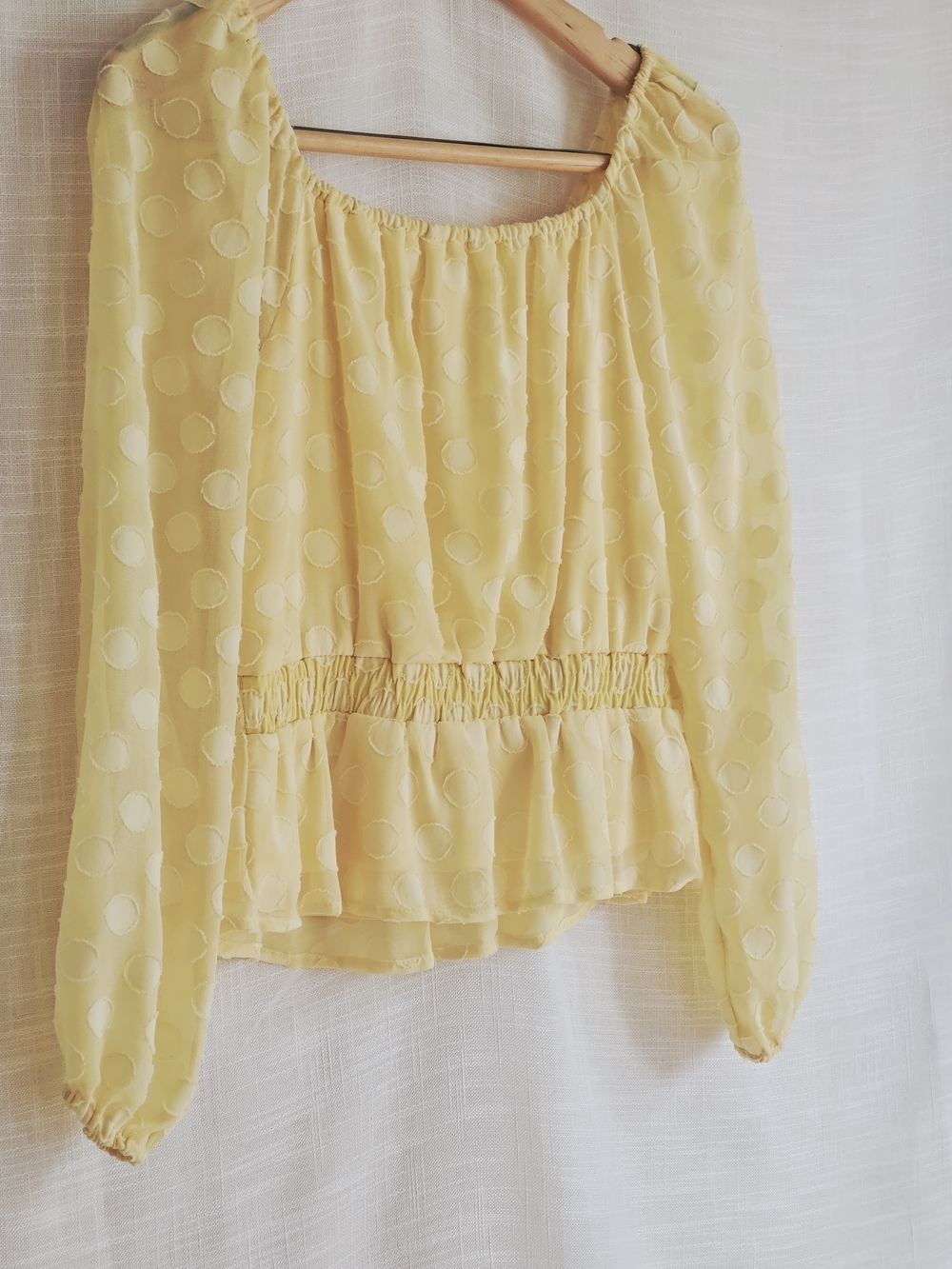 LC Lauren Conrad Yellow Clip Dot Smocked Peplum Top - Size XS - Picture 8 of 12